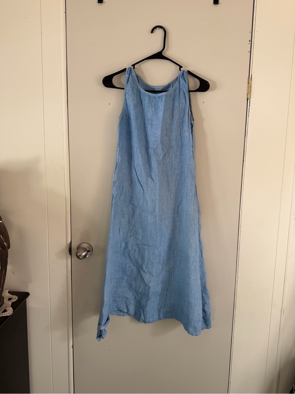 Light Blue 100% Linen Sleeveless Shift Dress